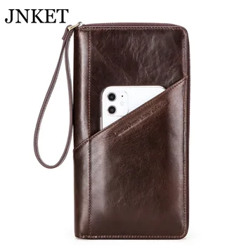 

JNKET New Retro Men's Cowhide Long Wallet Multifunction Zipper Wallet Clutch Bag Bank/ID Card Holder Wallet Billfold Handbag