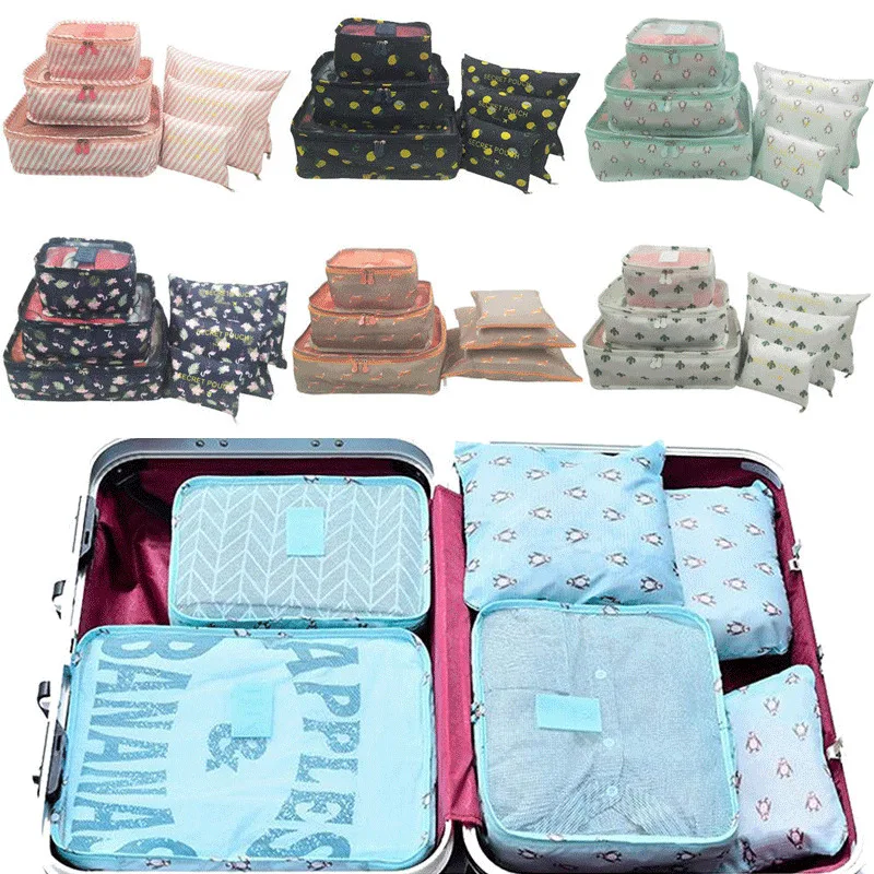 Bolsas de almacenamiento de ropa de viaje impermeables, organizador de equipaje, Cubo de embalaje, 6 uds.