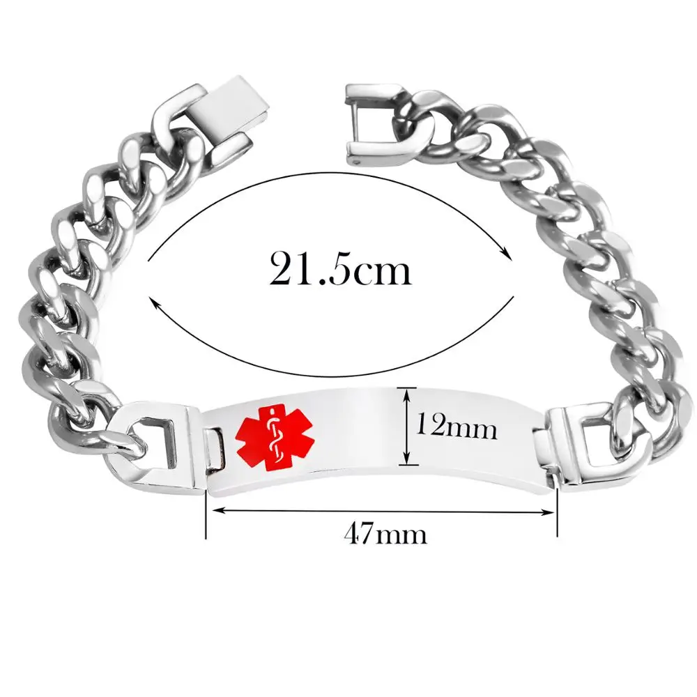 Medical Alert ID Stainless Steel Bracelet DIABETES EPILEPSY ALZHEIMER'S ALLERGY SOS  Jewelry Free Engraving 5