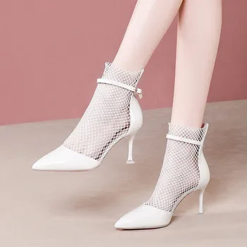 

shoes female sexy fine spring 2020 new white gauze pointed high-heeled shoes in Europe and the joker sexy women's shoes