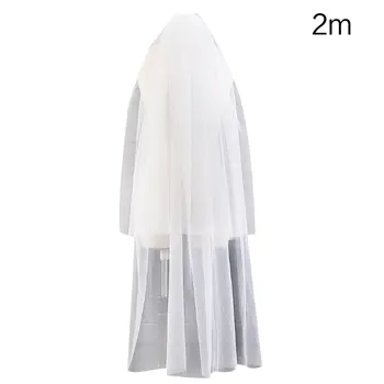 

3 Size Double Layer Women Cathedral Wedding Veil 2 Tier Simple European Solid Color Soft Tulle Drape Bridal Veil With Fixed Comb