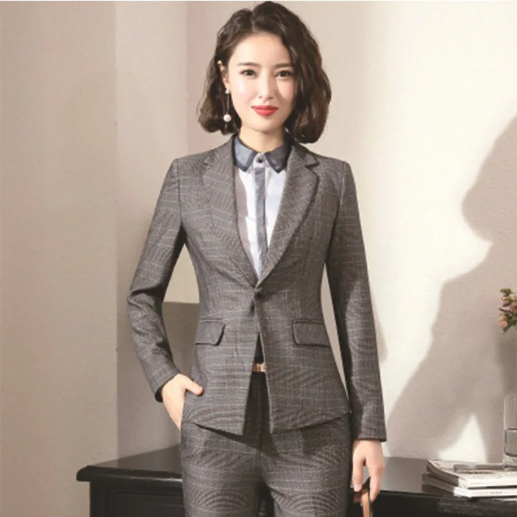 Женский костюм осень Повседневный модный темперамент Тонкий плед с одной пряжкой маленький костюм брюки из двух частей