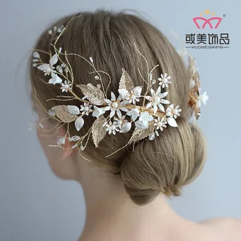

Handmade Flower Headbands for Women Accessories Rhinestone Gold Color Bride Headpiece 2020 New Fashion Prom Hair Jewelry Gifts