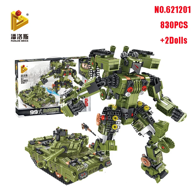 

830PCS 1 To 2 Type 99 Main Battle Tank Building Blocks Military Combat Vehicle Deformation Robot DIY Model Bricks Toys for Kids