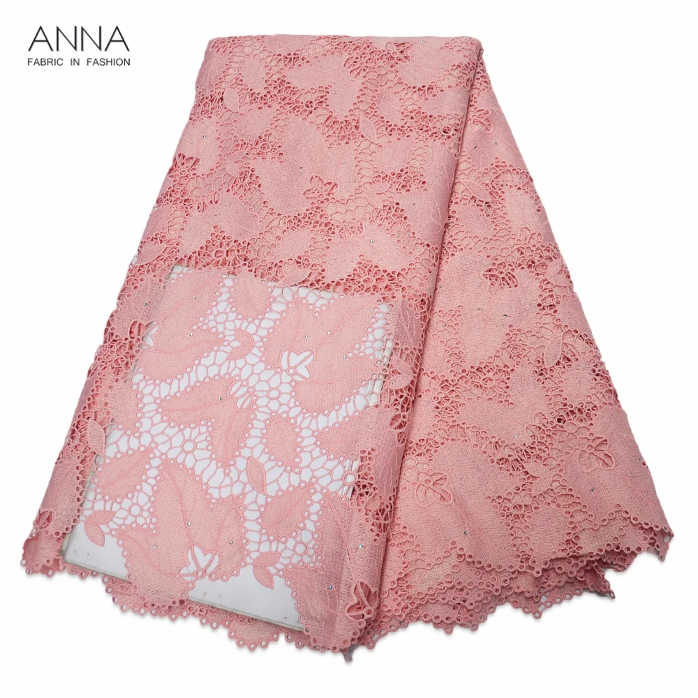 

Baby Pink Water Soluble Lace African Cord lace fabric Embroidered Nigerian Guipure Lace with Stones French Lace for Church Dress