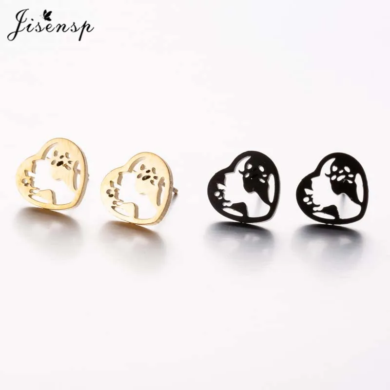 Jisensp 2019 Unique Design World Map Stainless Steel Earrings Fashion Jewelry for Women Hollow Heart Stud Earrings bijoux