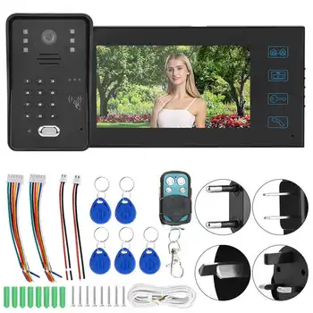 

7inch TFT LCD Doorbell Remote Control Password Card Video Door Phone Rainproof Intercom 100-240V Hot