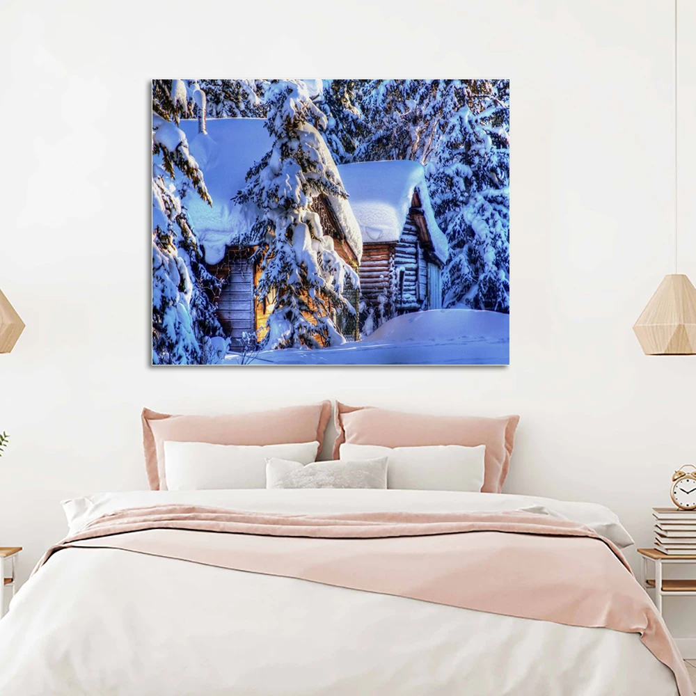 

Laeacco Winter Snow Posters and Prints Landscape Wall Art Picture Modern Home Decoration Canvas Painting Calligraphy Living Room