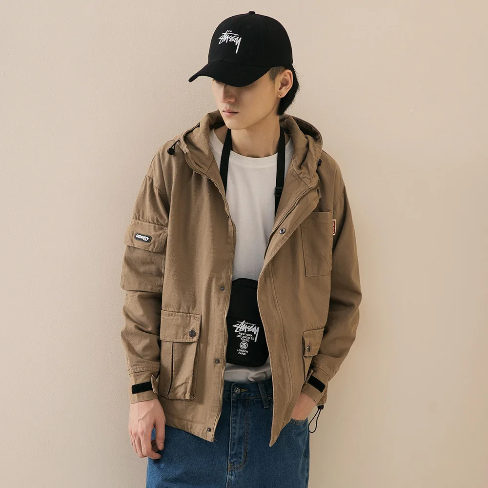 

City Where the Product 2019 American Vintage Hooded Popular Brand Simple Tooling Jacket Trend Clothing Casual Jacket Men's