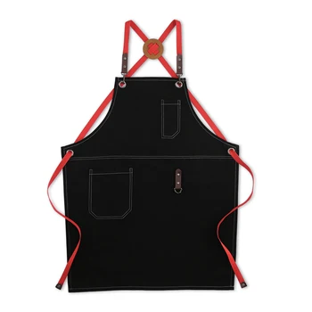 

Unisex Black Brief Cotton Adjustable Straps Cooking Apron Barbecue Cafe Bakery Bar Restaurant Barber Shop Waiter Work Clothes
