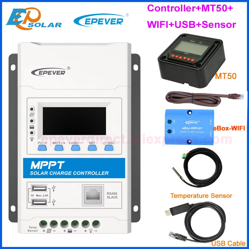 Controlador de Carga Regulador com Usb Duplo e Preto-iluminação Trimon Modular Mppt Solar Epever 12 v – 24vdc Carregador Lcd 40a 30a 20a Mod. 147072