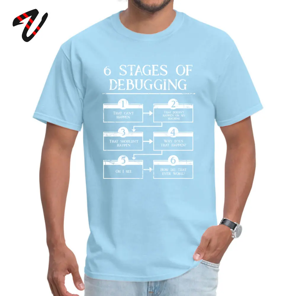 StagesOfDebuggingComputerProgramming Pure Cotton Mens Tops T Shirt Street Mother Day T-Shirt Brand New O-Neck Clothing Shirt 6_Stages_Of_Debugging_Computer_Programming_102 light