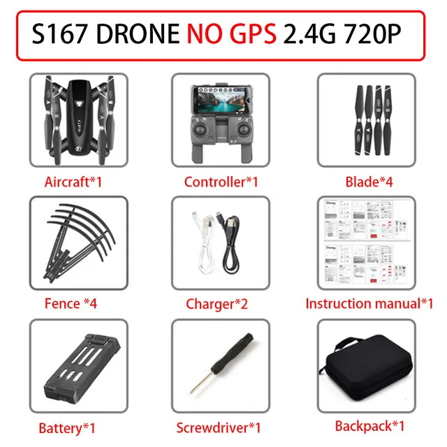S167 Дрон gps HD камера 4K 5G WiFi FPV 1080P видео в реальном времени Дрон RC вертолет полёт 20 минут Квадрокоптер Дрон камера квадрокоптер с камерой квадракоптер квадрокоптер квадракоптер с камерой вертолет - Цвет: 720p no gps