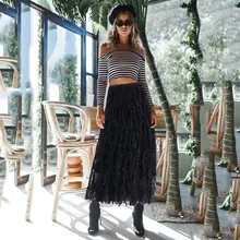 Для женщин юбки faldas jupe saia harajuku Для женщин однотонные Высокая талия длинная юбка из сетчатой ткани с бахромой Повседневное однотонная Плотная юбка