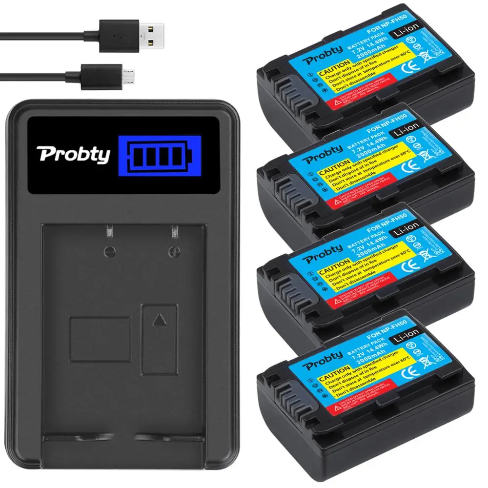 

4Pcs Probty NP-FH50 NP FH50 Battery + USB LCD Charger For Sony A230 A330 A290 A380 A390 HDR-TG1E TG3 TG5 TG7 DSC-HX1 DSC-HX200