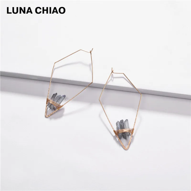 grey LUNA CHIAO Модные Позолоченные геометрические медные серьги-кольца из натурального кварца, серьги-подвески большого размера для женщин - Окраска металла: grey