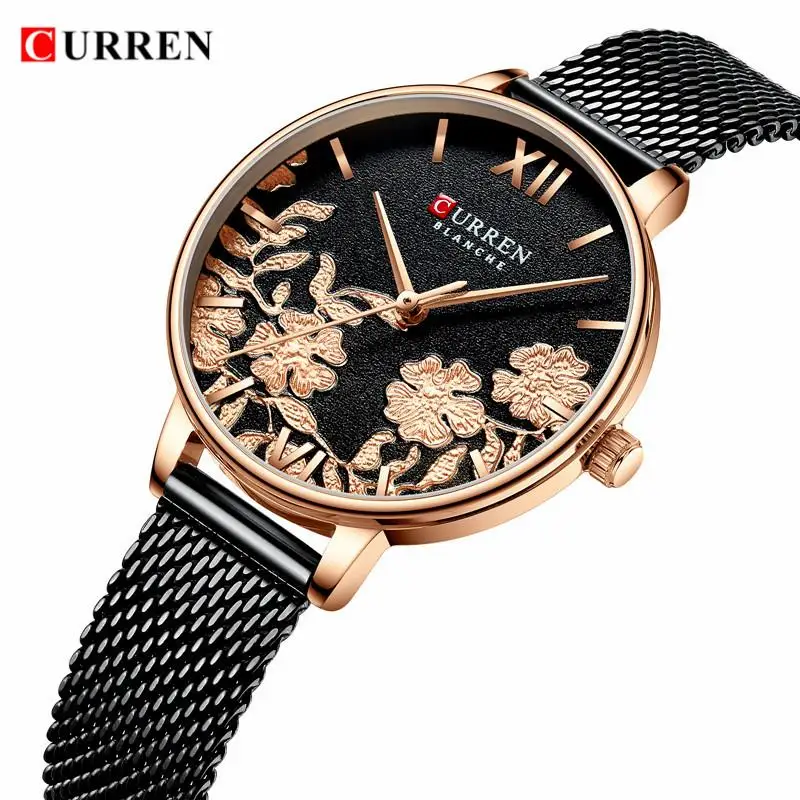 

CURREN Fashion Women Watches Ladies Top Brand Luxury Ceramic Flower Exquisite Quartz Watch Women Rose Waterproof Bracelet Watch