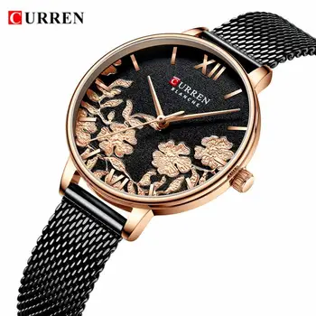 

CURREN Fashion Women Watches Ladies Top Brand Luxury Ceramic Flower Exquisite Quartz Watch Women Rose Waterproof Bracelet Watch