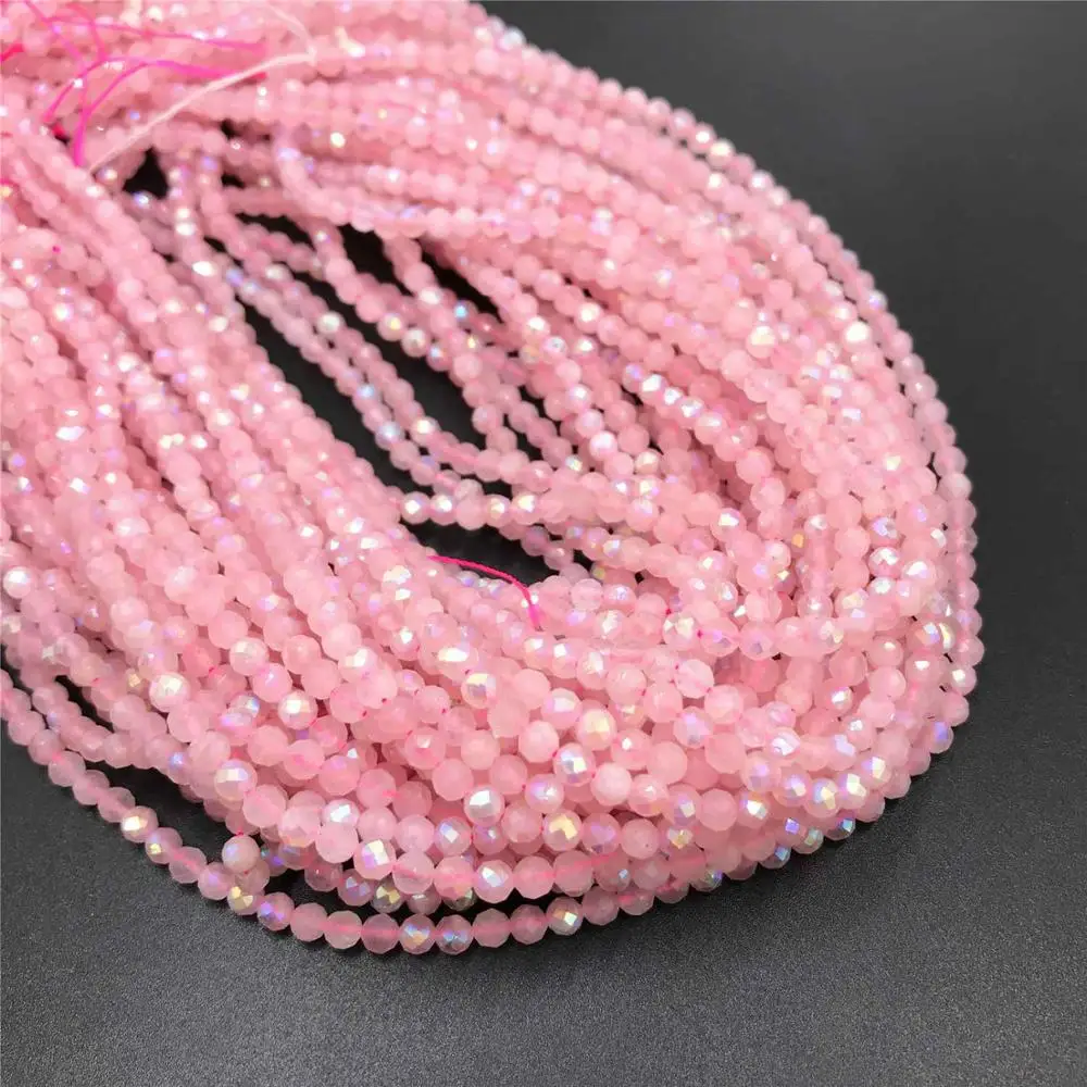 

Natural AB pink quartz crystal beads 3 4mm Small Section Loose Beads round Natural spacer gem stone beads pink crystal quartz