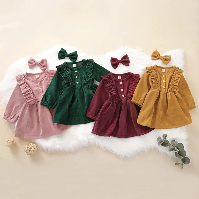 Mädchen Cord Kleid Langarm für Herbst & Winter