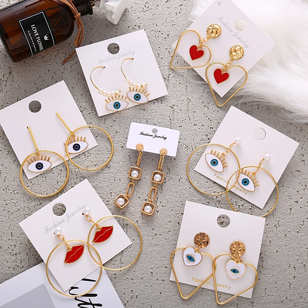

2020 Gold Pearl Eye Drop Earrings For Women Bohemian Brincos Ear Mouth Heart Round Big Earrings Fashion Jewelry Accessories