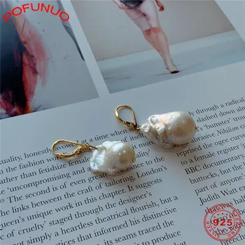

POFUNUO Irregular Baroque Pearl Drop Earrings for Women 925 Sterling Silver Nordic Style Earrings Female Eleagnt Luxury Jewelry