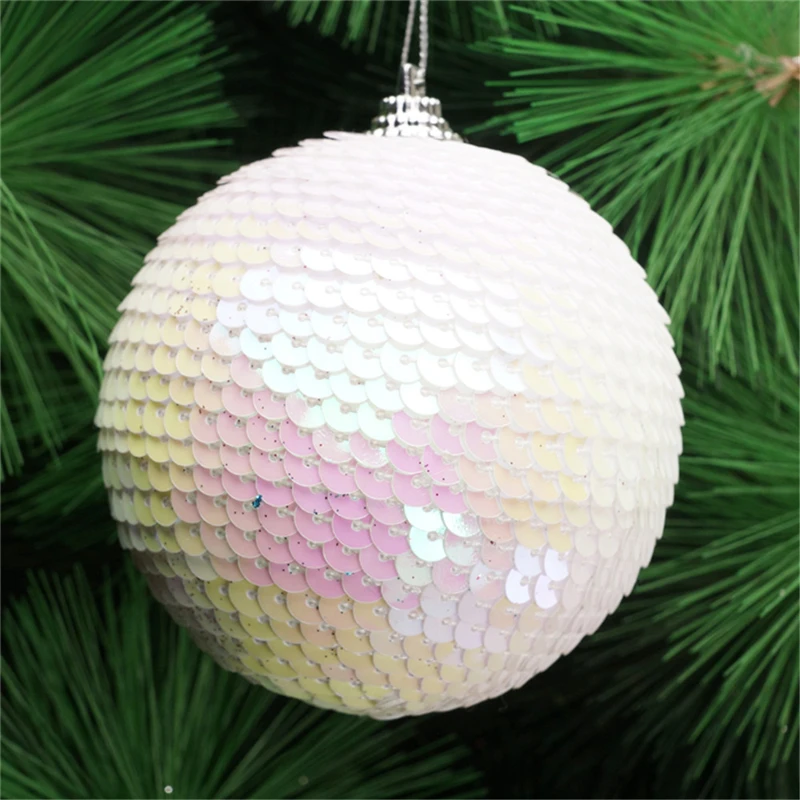 8CM Christmas Rhinestone Tree Ball Xmas Glitter Baubles Ornament Decoration Free Shipping Boule de noel - Цвет: White