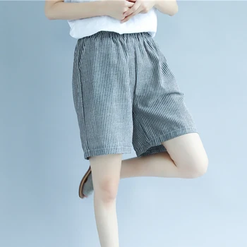 

Womens Shorts Knee Length Straight Big Loose Elastic Waist Striped Retro Vintage Fashion Casual for Spring Summer BO17581518