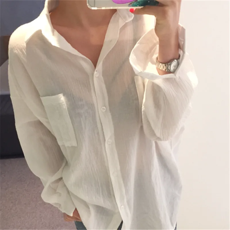 White see through long sleeve top Clearance