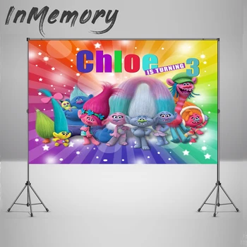 

Trolls Photography Background Rainbow Kids Birthday Party Decorations Banner Photocall Backdrops Photo Studio Photo Booth