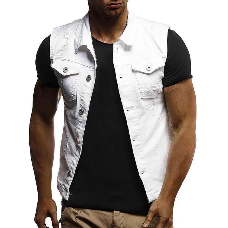 Men's Sleeveless Jeans Jacket Vest Coats Autumn Cowboy Waist Coat Denim Jeans Vest Hip Hop Streetwears Pocket Fashion Vest - Цвет: B1