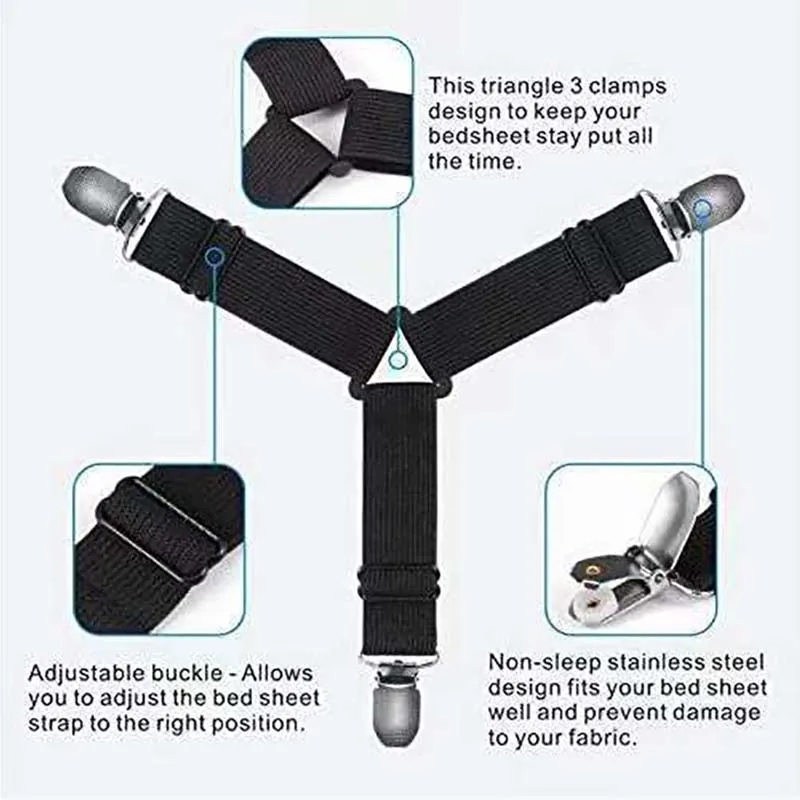 

4Pcs/Set Adjustable Bed Sheet Mattress Cover Blankets Grippers Clip Holder Fasteners Elastic Straps Fixing Slip-Resistant Belt