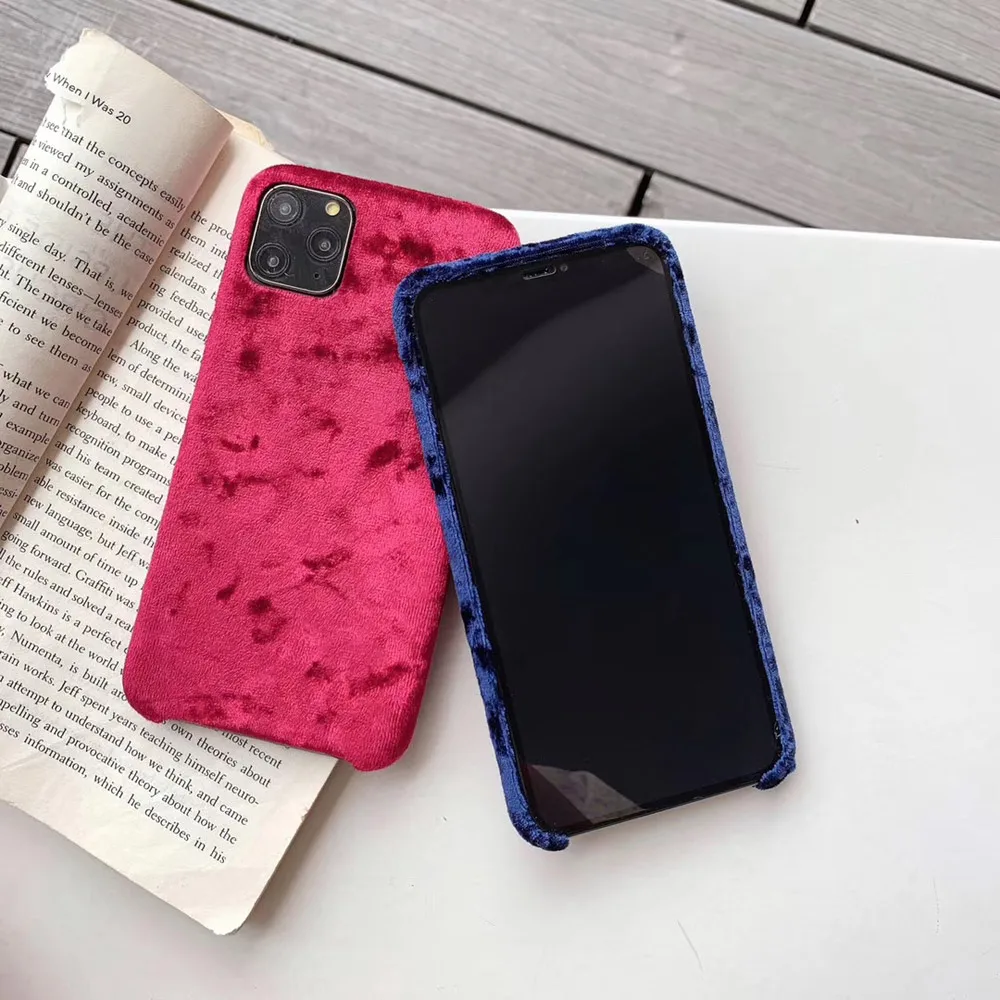 Fashion Velvet Plush Fabrics Smooth Case For iPhone 7 8 6 6s Plus Solid Color Warm Soft Back Cover For iPhone 11 Pro X XR XS Max