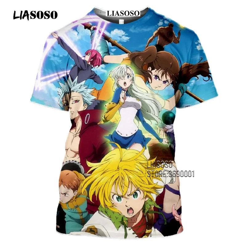 LIASOSO Anime The Seven Deadly Sins Men's T-shirt Japanese Meliodas Hawk Escanor Estarossa 3D Print Tshirt Summer Casual Shirt  (8)
