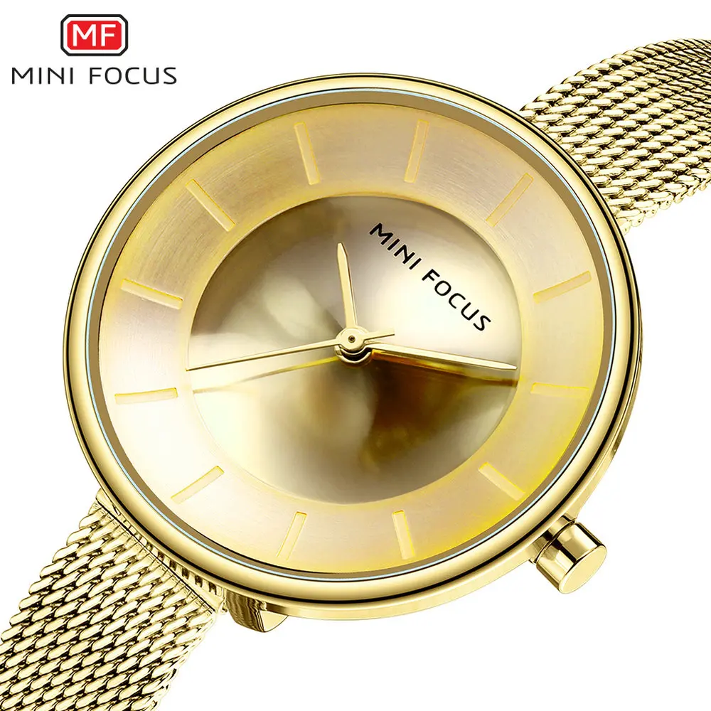 

MINIFOCUS Luxury Brand Gold Ultra Thin Quartz Women Watches Waterproof Simple Ladies Watch Steel Mesh Strap Fashion Wristwatch
