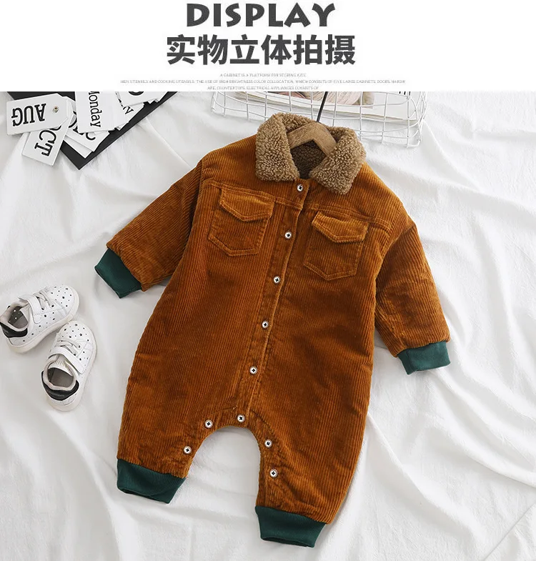 children winter jumpsuit baby plus velvet romper