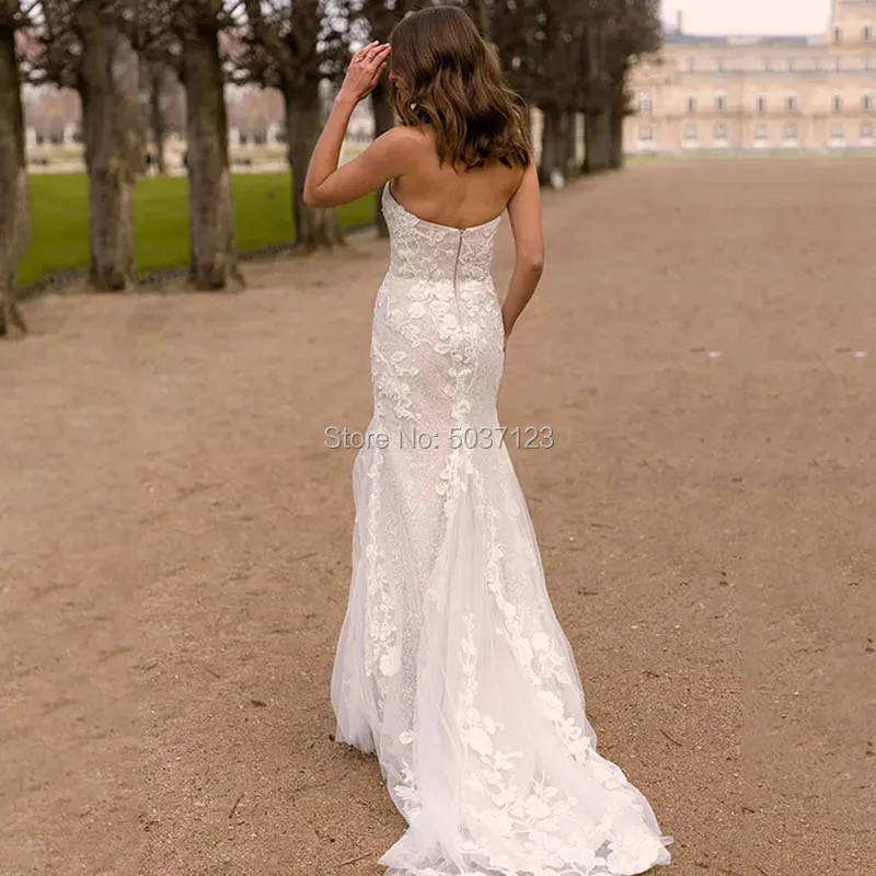 Vestido De Noiva кружевное свадебное платье с аппликацией Русалка Тюль без бретелек свадебное платье с открытой спиной суд поезд индивидуальный