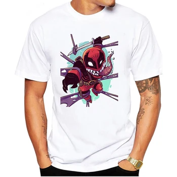 

LUSLOS T Shirt Men's T-shirts Dead Pool Print Tshirt Crewneck Homme Casual White Tshirts Plus Size Male T-shirt Men Streetwear T