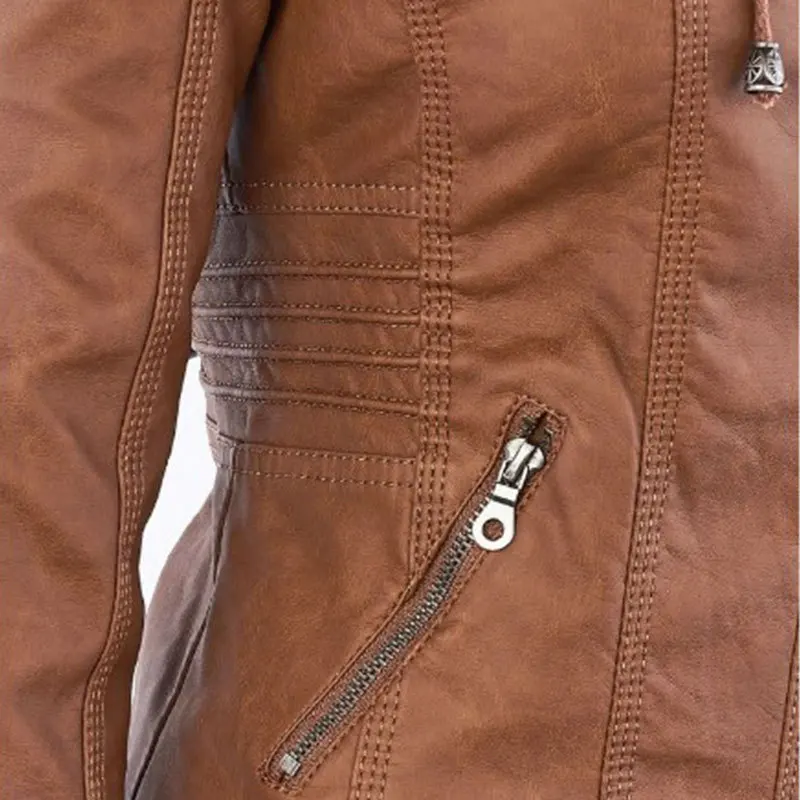 Женская куртка со съемным капюшоном, короткая куртка из искусственной кожи, пальто из искусственной кожи, Женская мотоциклетная