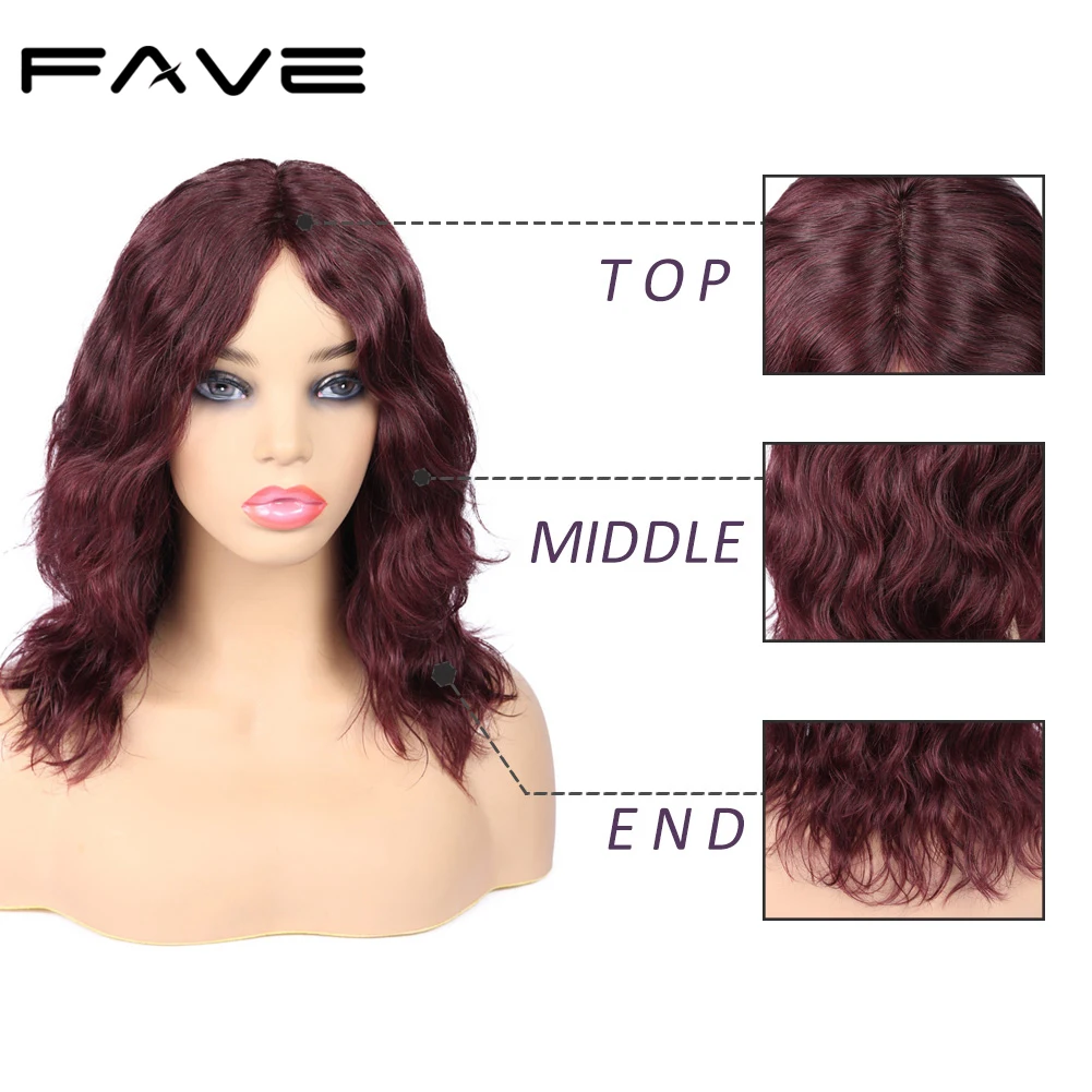 FAVE Lace Front Human Hair Wig Natural Wave Wig Lace Middle Part Brazilian Remy Wig Natural Black / #99J For Black Women