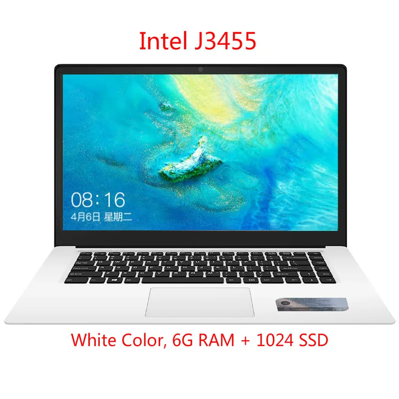15,6 дюймов J3455 ноутбук Intel 6G ram Портативный бизнес офисный ноутбук 1920*1080P нетбук 128G 256G 512G 1024G ноутбук - Цвет: White6G1024G