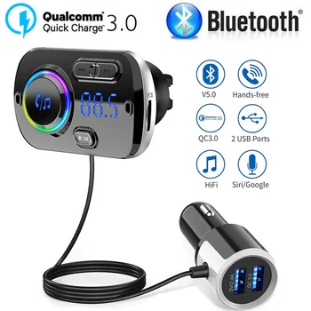 

Wireless Bluetooth 5.0 Handsfree Car Kit FM Transmitter MP3 Player with QC3.0 Hifi Music Player GPS Dual USB Charger for IphoneX