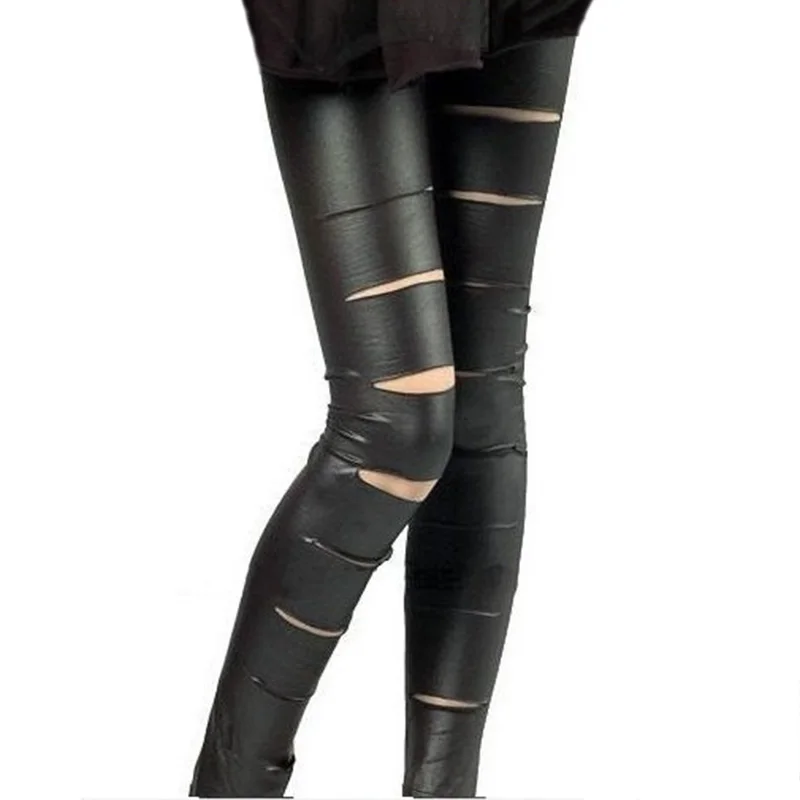 YSDNCHi женские рваные обтягивающие леггинсы из искусственной кожи приталенные Стрейчевые штаны черные брюки модные эластичные леггинсы с высокой талией