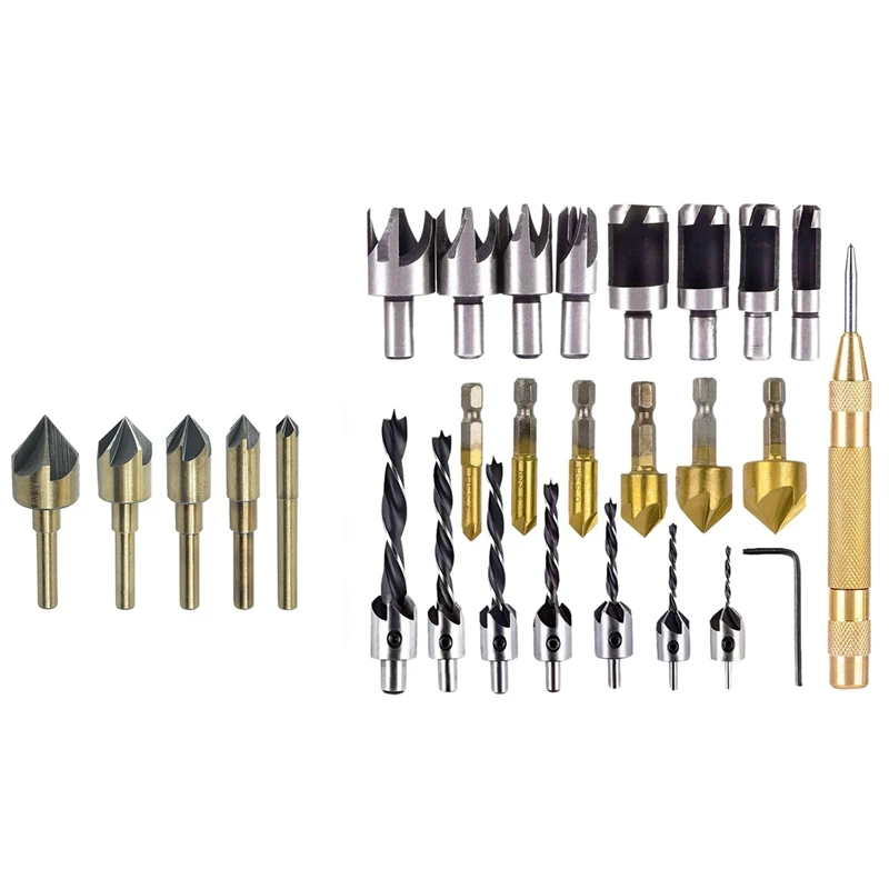 Promotion! 5 Pieces 82 Degrees Countersink Drill Bit Flute Chamfering Cutter Hand Tool with 23 Woodworking Chamfer Drilling To |