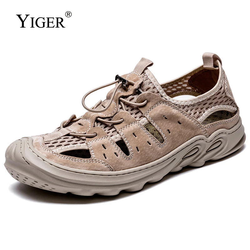 

YIGER men's sandals beach shoes cool summer sandals Anti-collision toe Non-slip sole man casual sandals