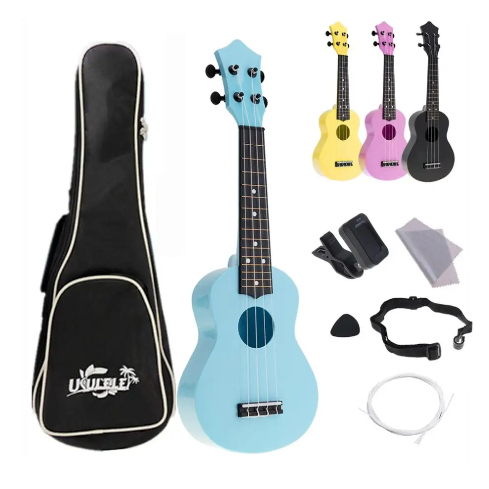Ukulele Soprano Combo 21, 4 cordes, Uke Hawaii Bass, kit d'instruments musicaux + Tuner + cordes