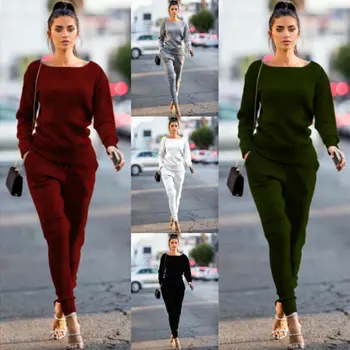 

2019 New 2Pcs Women Casual Pants Sets Tracksuit Hoodies Pants Sets Sport Lounge Wear Solid Color Casual Suit Femme