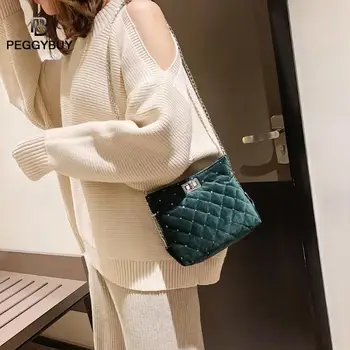 

Women Crossbody Shoulder Bag Gold Velvet Package Rhombic Bucket Bags Rivet Mini Bag Handbags Bolsas Femininas Dropshipping