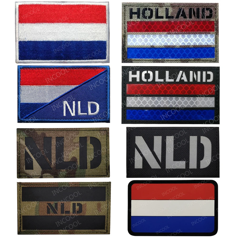 Netherlands Flag IR Reflective Multicam Patch Embroidered Patches Army Military Tactical Emblem Holland Flags Embroidery Badges