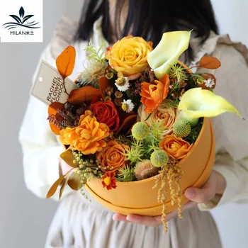 

Cortical Flower Box Holding Barrel Round High-end Hand-made Birthday Gift Box Flower Basket Movable Flower Box party favor